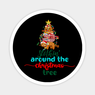 Slothin' Arond The Christmas Tree Magnet